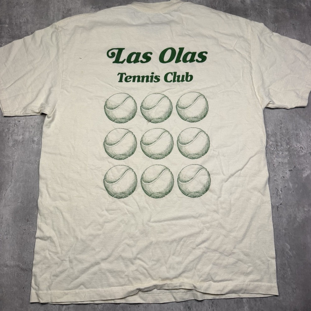 Las Olas Tennis Club AOP Short Sleeve Shirt White Size Large Cotton Sporty Y2K